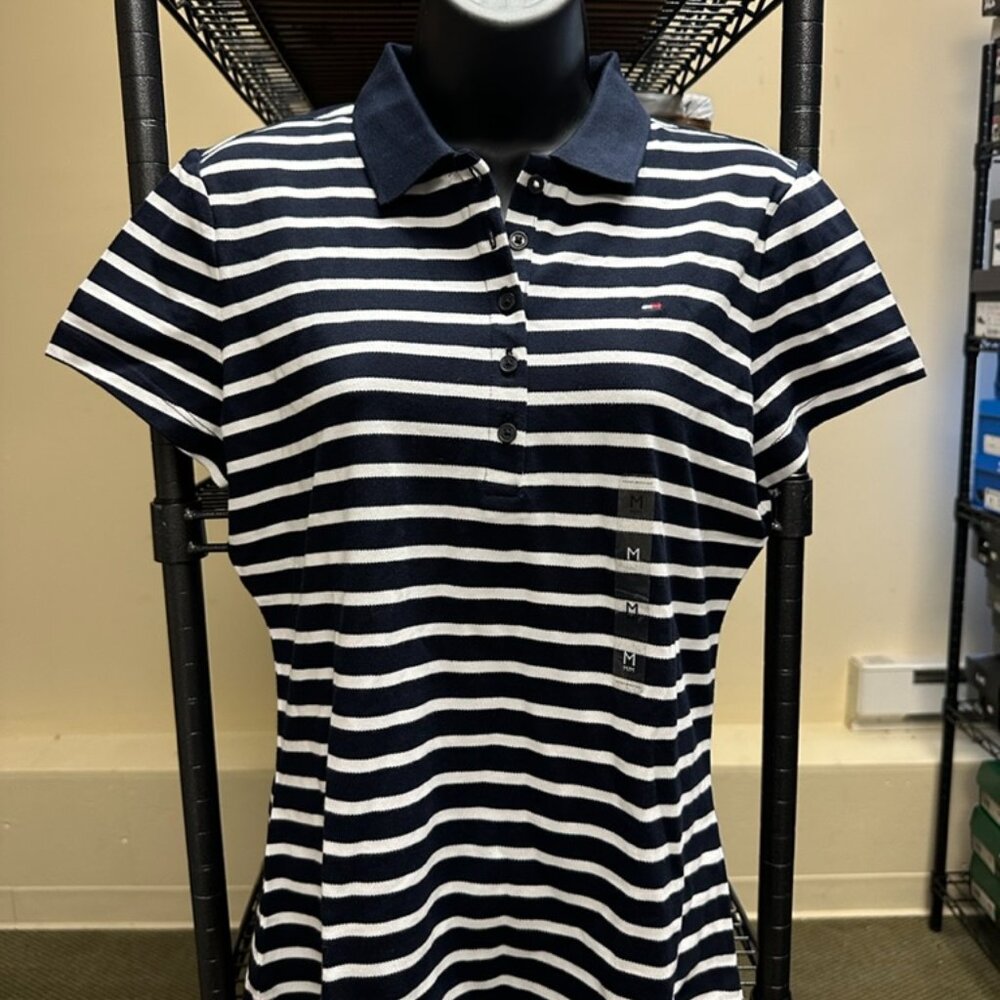 NWT! Tommy Hilfiger Women's Navy White Polo Shirt Short Sleeve Size M